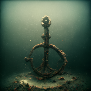 anchor resting on the ocean floor
