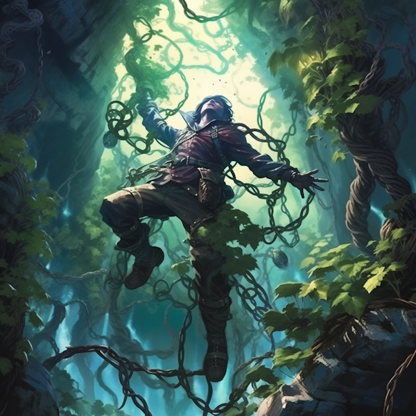 vines grow and completely envelop a warrior