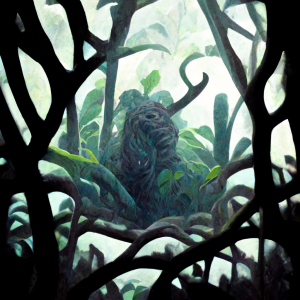 among a thicket, vines envelop a creature