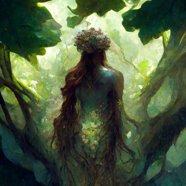 a dryad made of tree branches