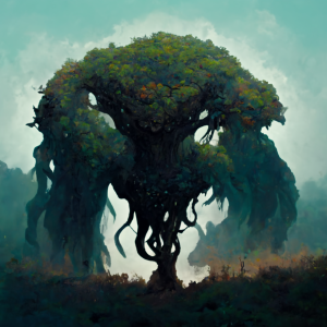 a colossal oaken bauglin draws water through its roots, growing in size and strength