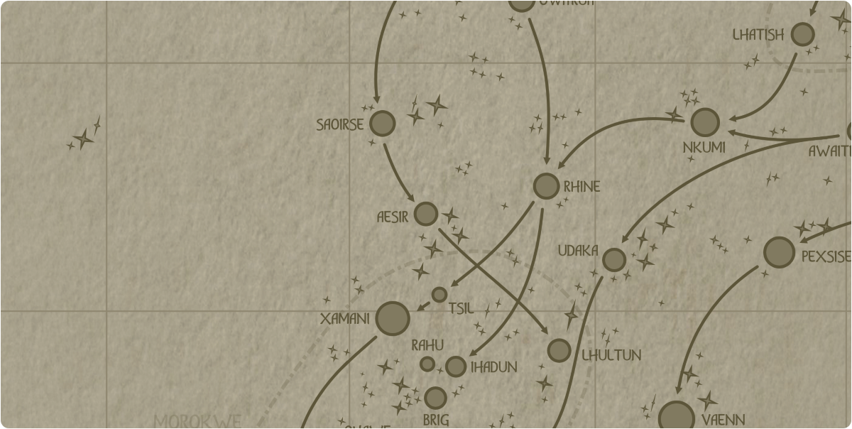 A paper map of the region surrounding the Aesir star system A paper map of the region surrounding the Aesir star system