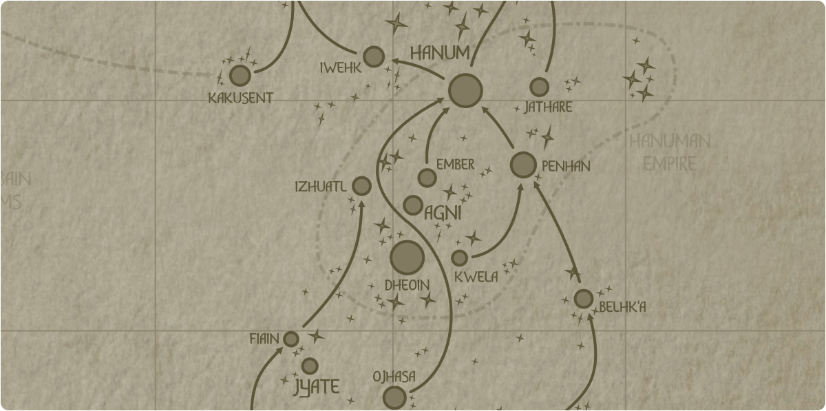 A paper map of the region surrounding the Agni star system A paper map of the region surrounding the Agni star system