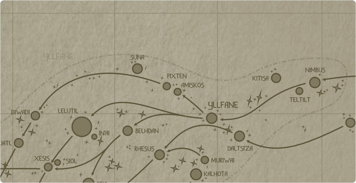 A paper map of the region surrounding the Amiskos star system A paper map of the region surrounding the Amiskos star system
