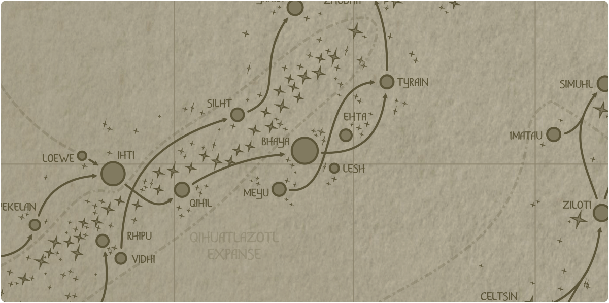 A paper map of the region surrounding the Bhaya star system A paper map of the region surrounding the Bhaya star system