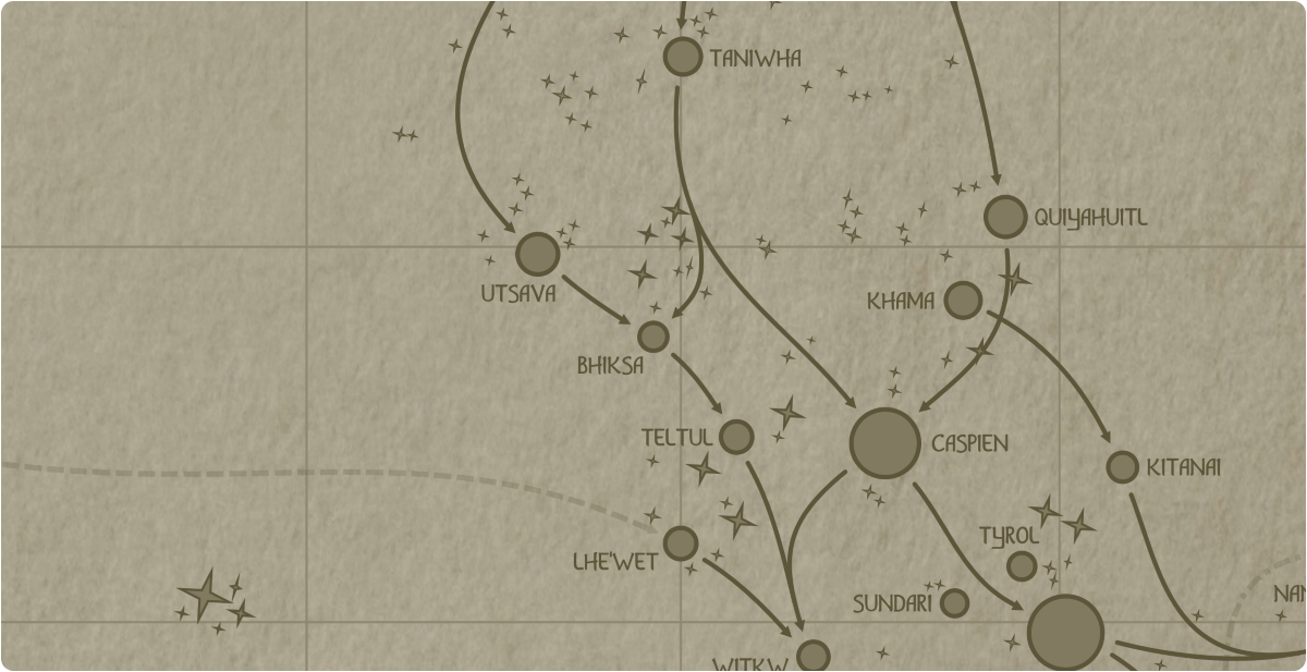 A paper map of the region surrounding the Bhiksa star system A paper map of the region surrounding the Bhiksa star system