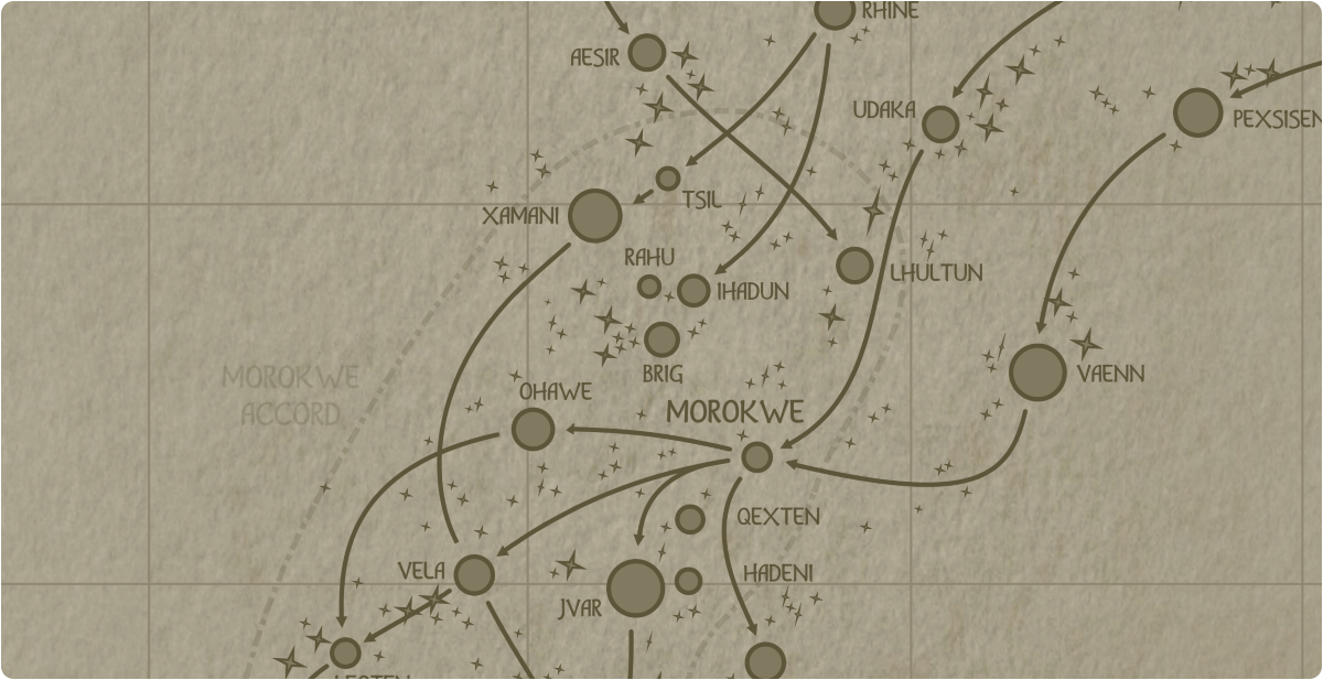 A paper map of the region surrounding the Brig star system A paper map of the region surrounding the Brig star system