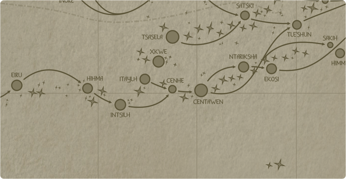 A paper map of the region surrounding the Cenhe star system A paper map of the region surrounding the Cenhe star system