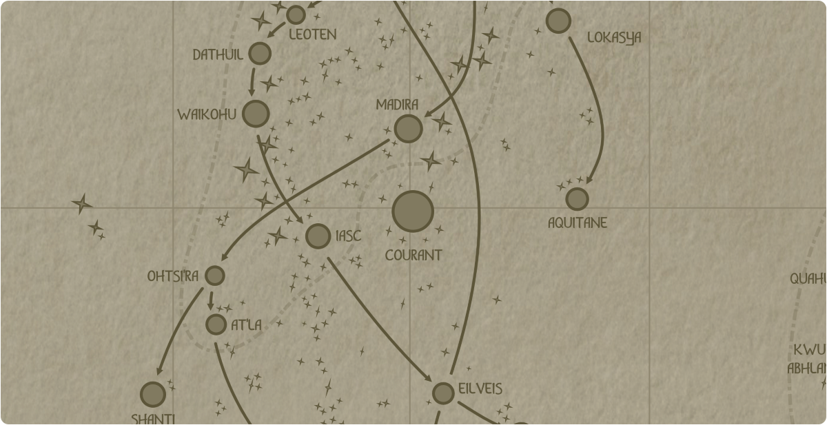 A paper map of the region surrounding the Courant star system A paper map of the region surrounding the Courant star system