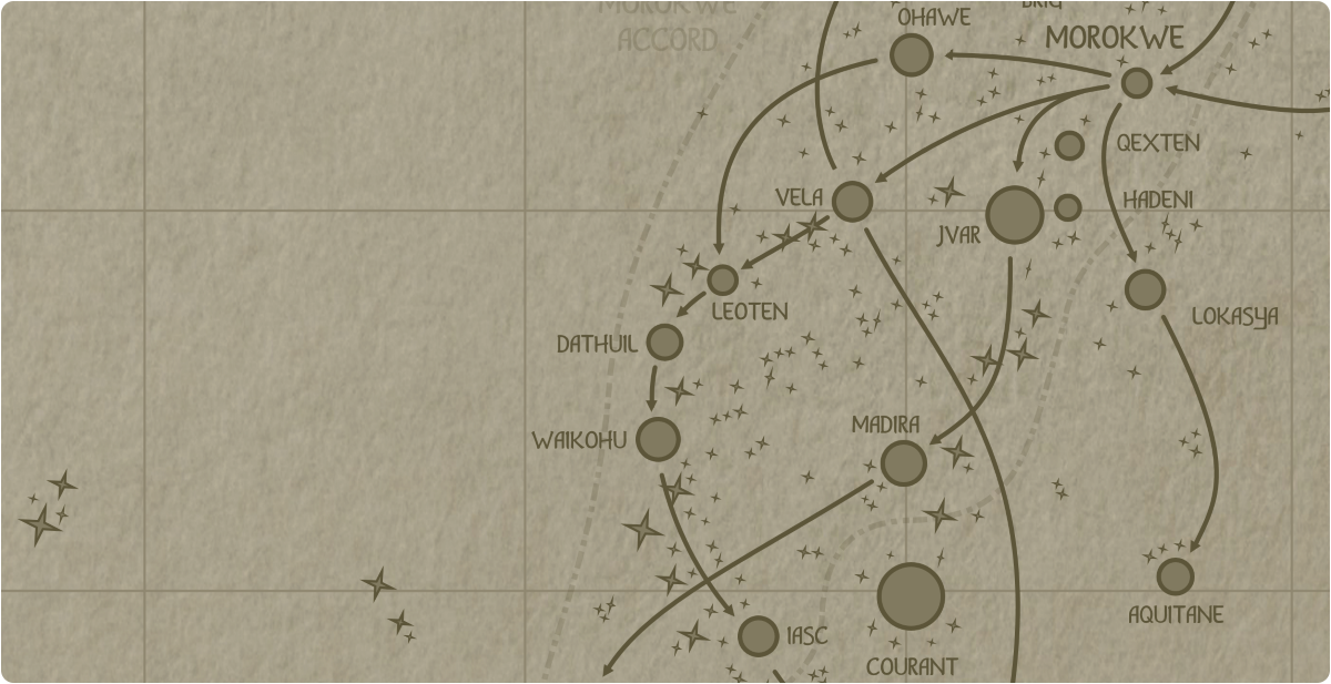 A paper map of the region surrounding the Dathuil star system A paper map of the region surrounding the Dathuil star system