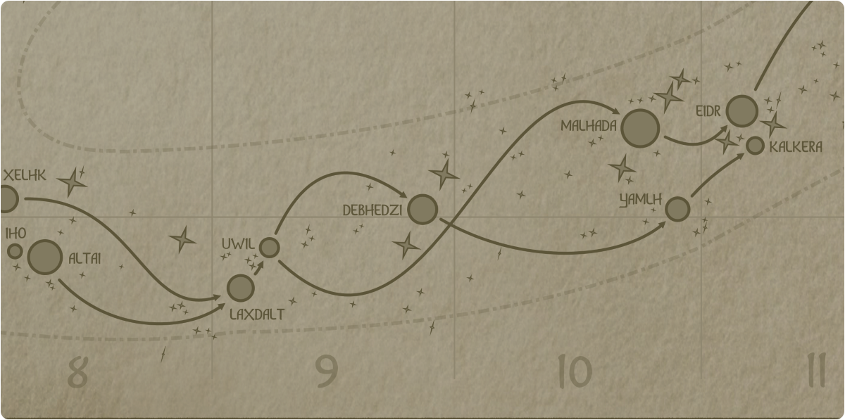 A paper map of the region surrounding the Debhedzi star system A paper map of the region surrounding the Debhedzi star system