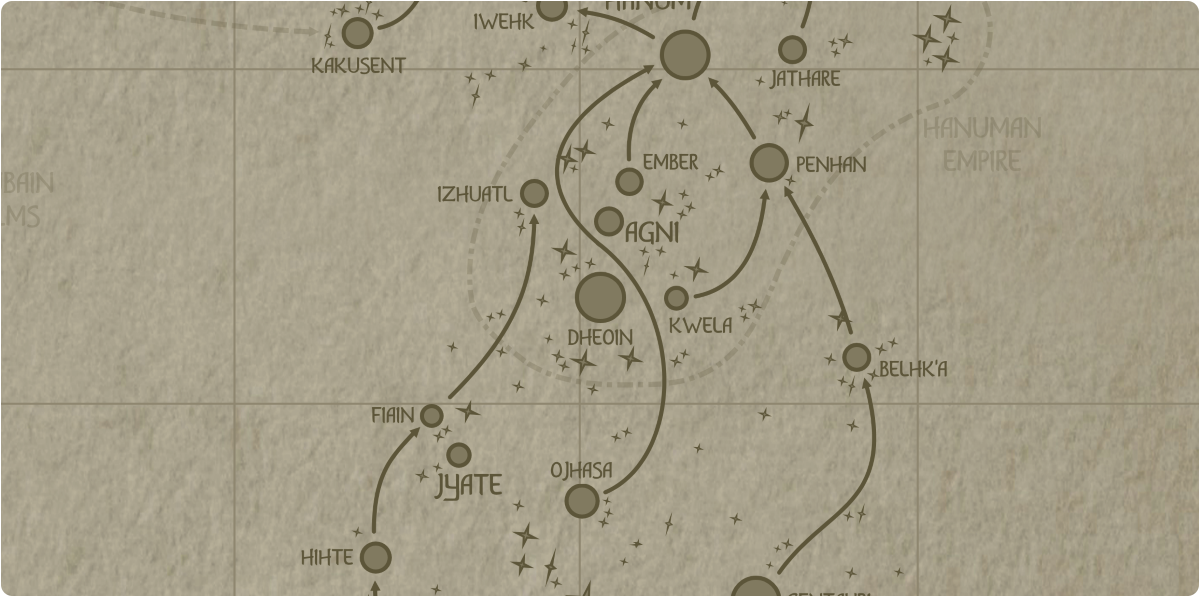 A paper map of the region surrounding the Dheoin star system A paper map of the region surrounding the Dheoin star system