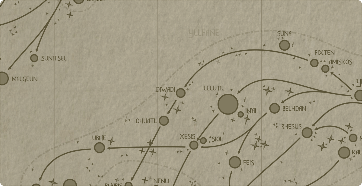 A paper map of the region surrounding the Diwadi star system A paper map of the region surrounding the Diwadi star system