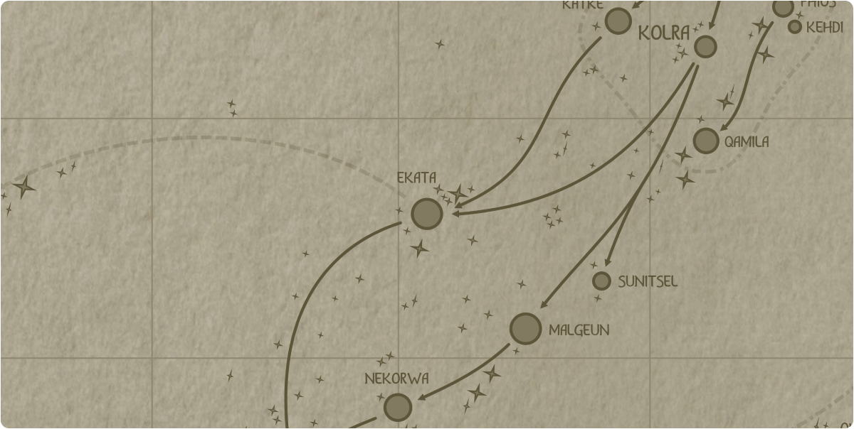 A paper map of the region surrounding the Ekata star system A paper map of the region surrounding the Ekata star system