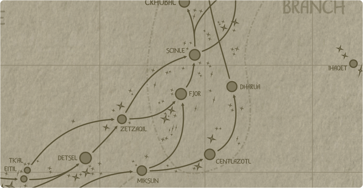 A paper map of the region surrounding the Fjor star system A paper map of the region surrounding the Fjor star system