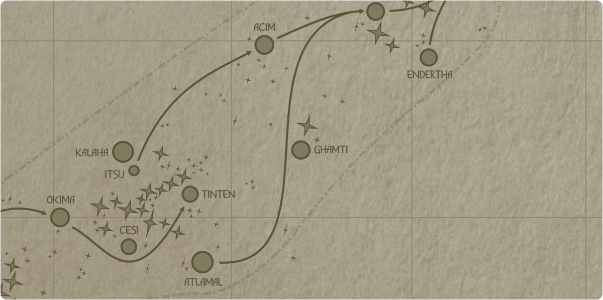 A paper map of the region surrounding the Ghamti star system A paper map of the region surrounding the Ghamti star system