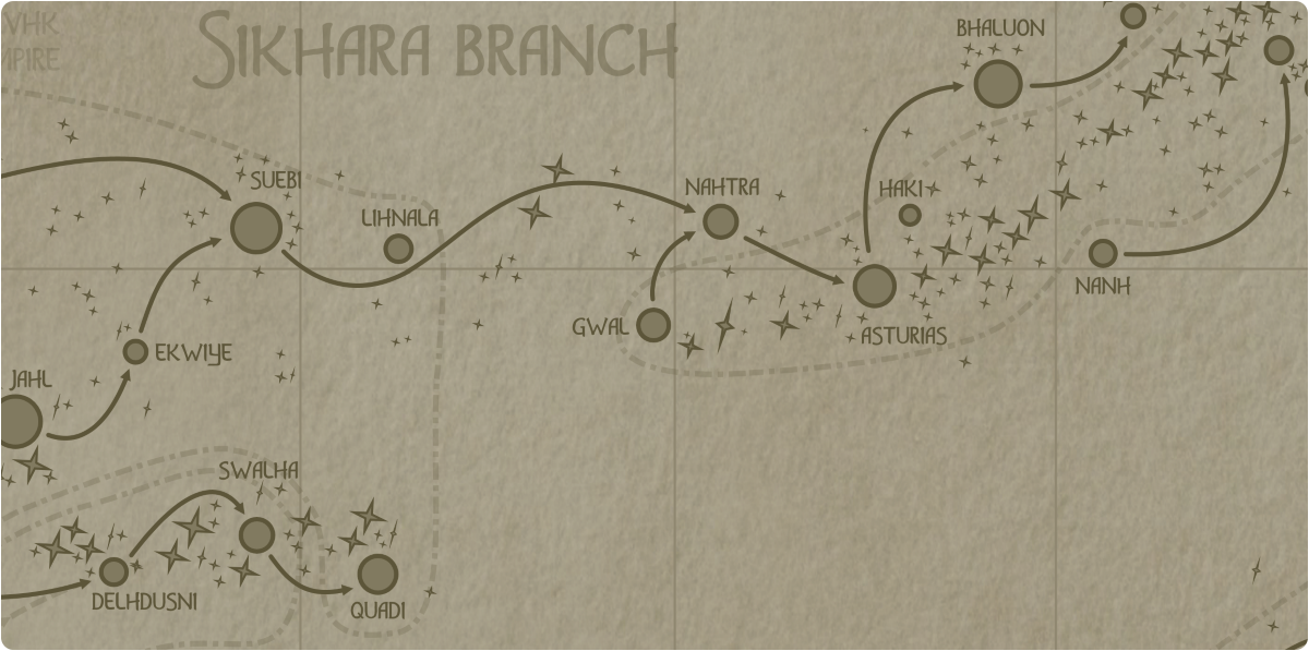 A paper map of the region surrounding the Gwal star system A paper map of the region surrounding the Gwal star system