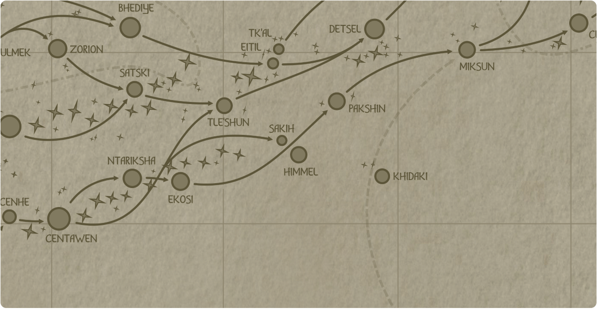 A paper map of the region surrounding the Himmel star system A paper map of the region surrounding the Himmel star system