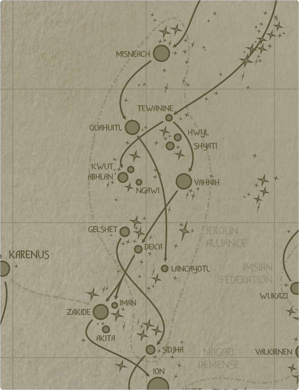 A paper style map that shows the boundaries of the Ieroun Alliance A paper style map that shows the boundaries of the Ieroun Alliance