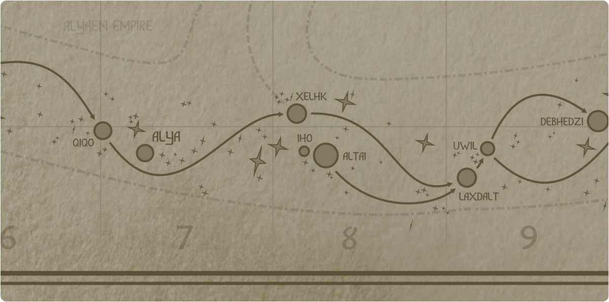 A paper map of the region surrounding the Iho star system A paper map of the region surrounding the Iho star system