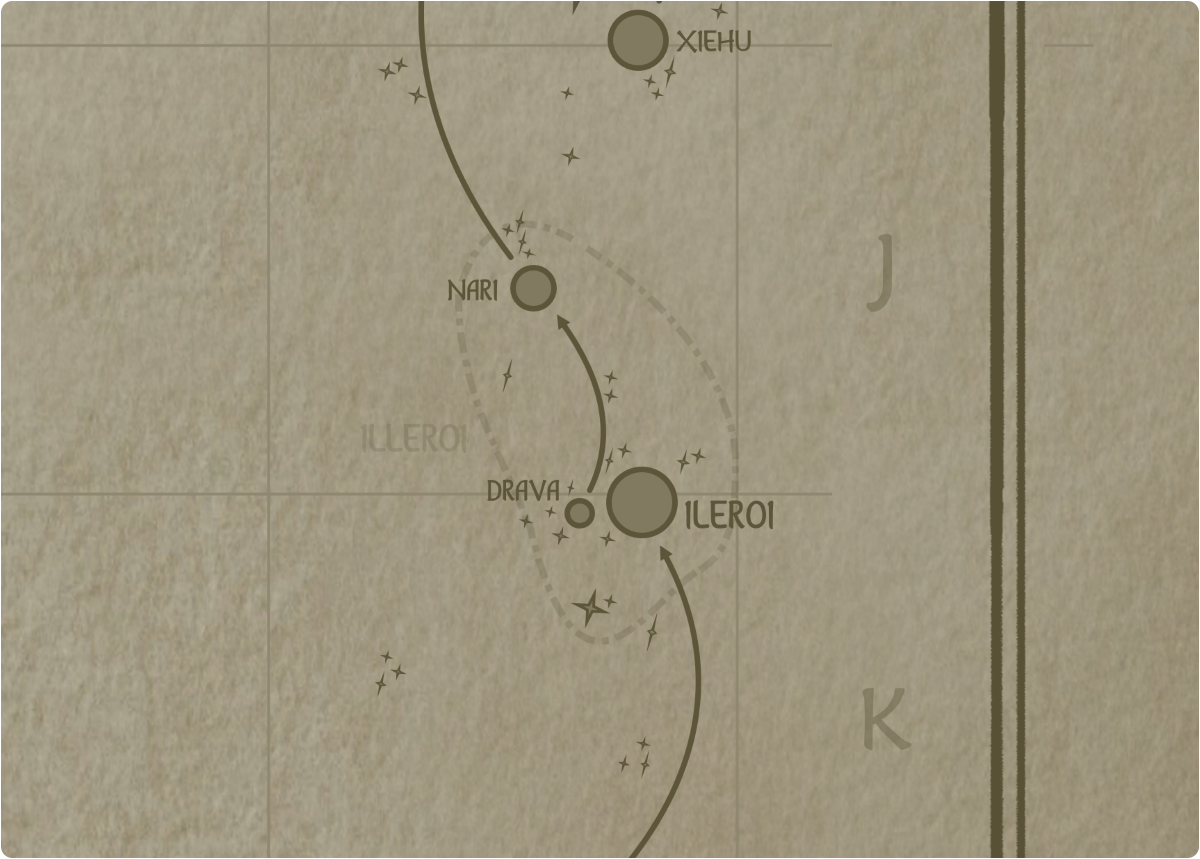 A paper map outlining the boundaries of the Illeroi Empire A paper map outlining the boundaries of the Illeroi Empire