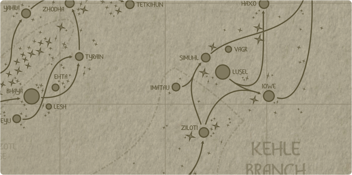 A paper map of the region surrounding the Imatau star system A paper map of the region surrounding the Imatau star system
