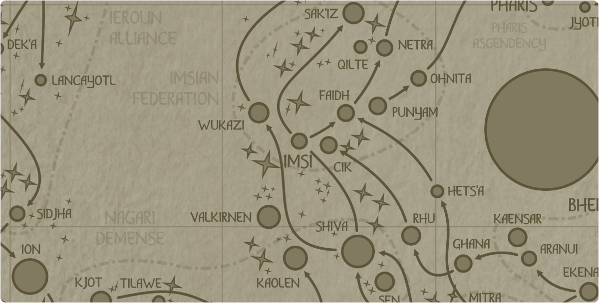 A paper map of the region surrounding the Imsi star system A paper map of the region surrounding the Imsi star system