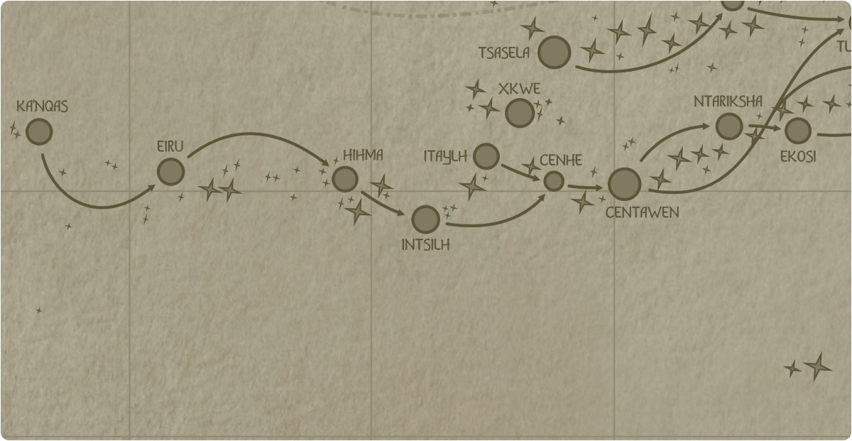 A paper map of the region surrounding the Intsilh star system A paper map of the region surrounding the Intsilh star system