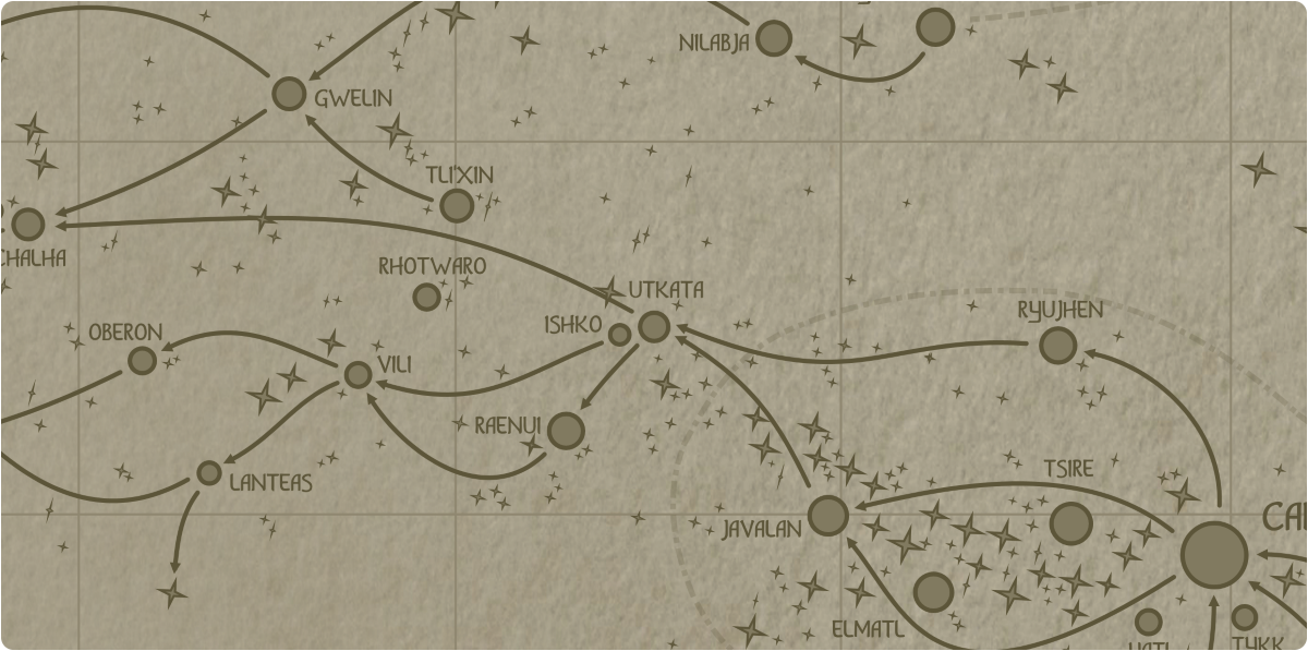 A paper map of the region surrounding the Ishko star system A paper map of the region surrounding the Ishko star system