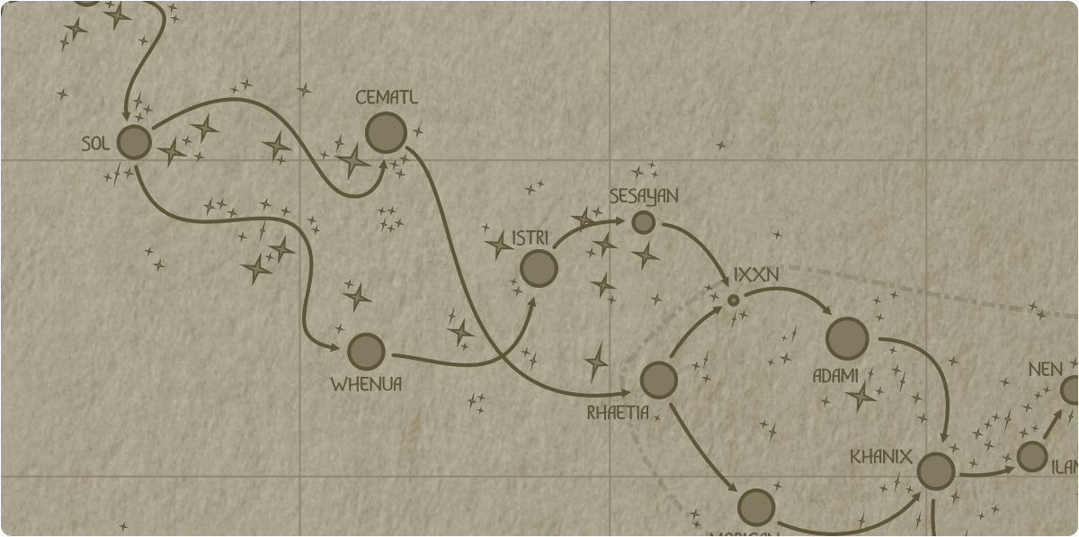 A paper map of the region surrounding the Istri star system A paper map of the region surrounding the Istri star system