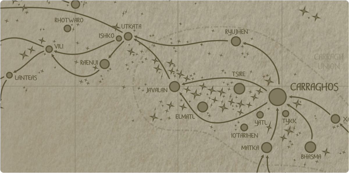 A paper map of the region surrounding the Javalan star system A paper map of the region surrounding the Javalan star system