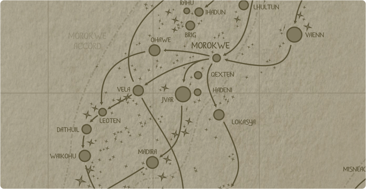 A paper map of the region surrounding the Jvar star system A paper map of the region surrounding the Jvar star system