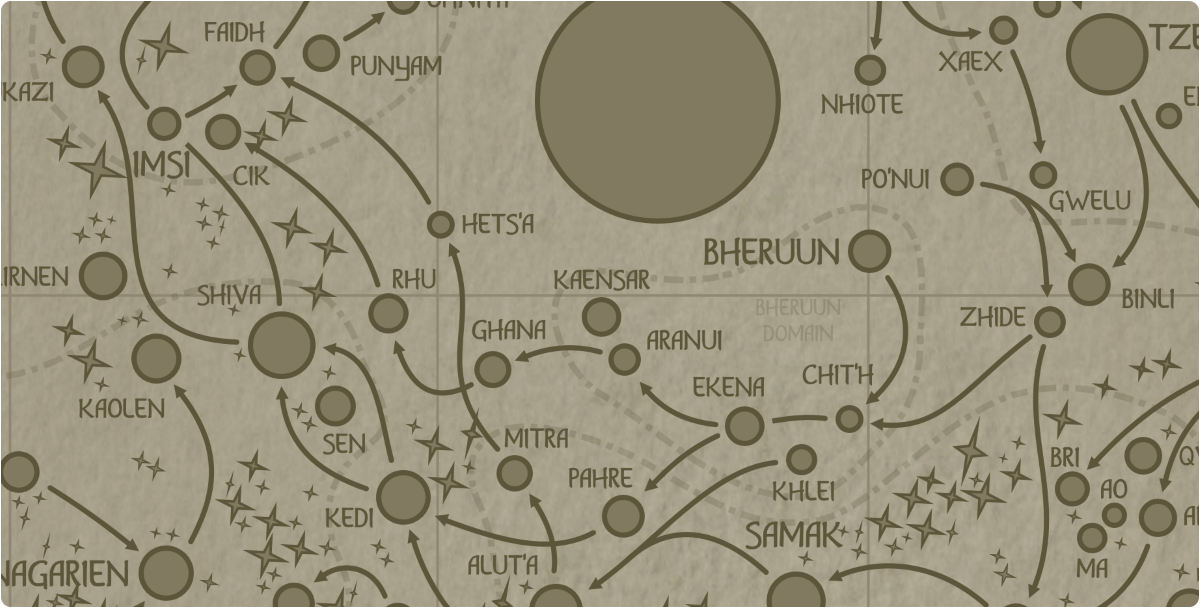 A paper map of the region surrounding the Kaensar star system A paper map of the region surrounding the Kaensar star system