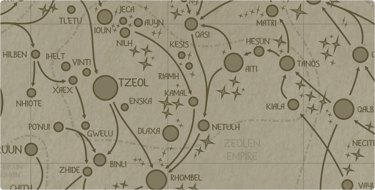 A paper map of the region surrounding the Kamal star system A paper map of the region surrounding the Kamal star system