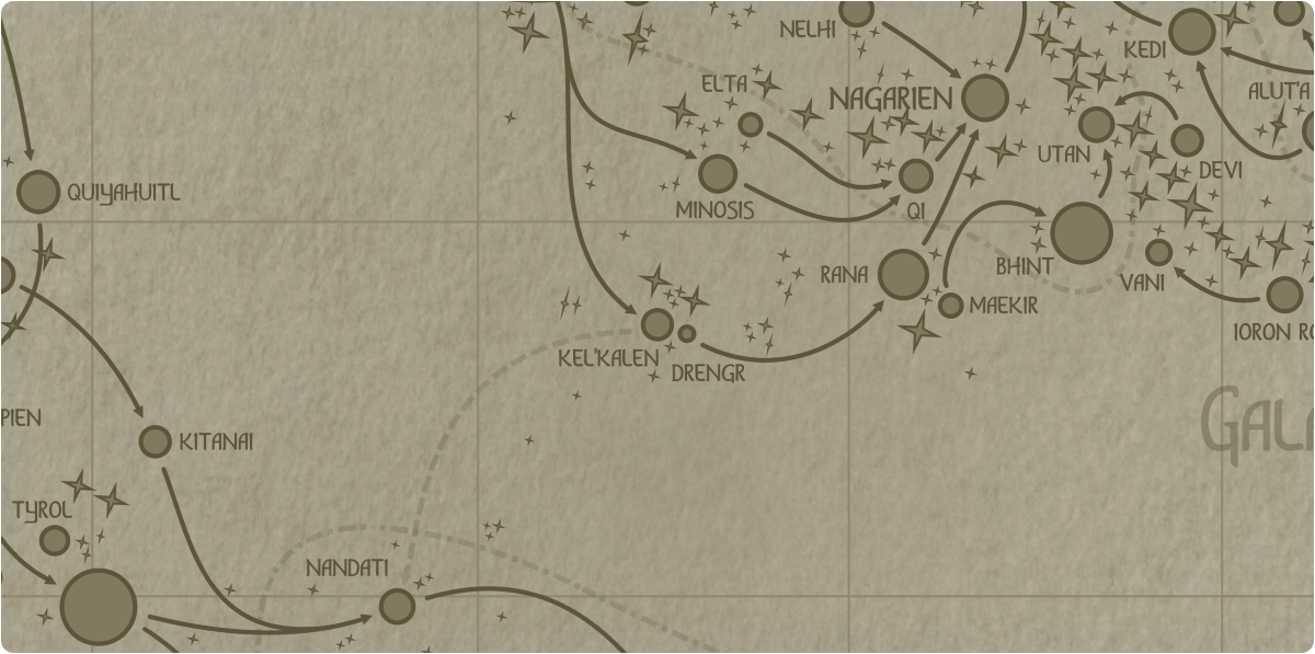A paper map of the region surrounding the Kel'kalen star system A paper map of the region surrounding the Kel'kalen star system