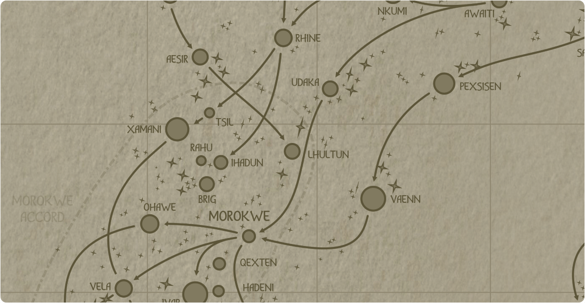 A paper map of the region surrounding the Lhultun star system A paper map of the region surrounding the Lhultun star system