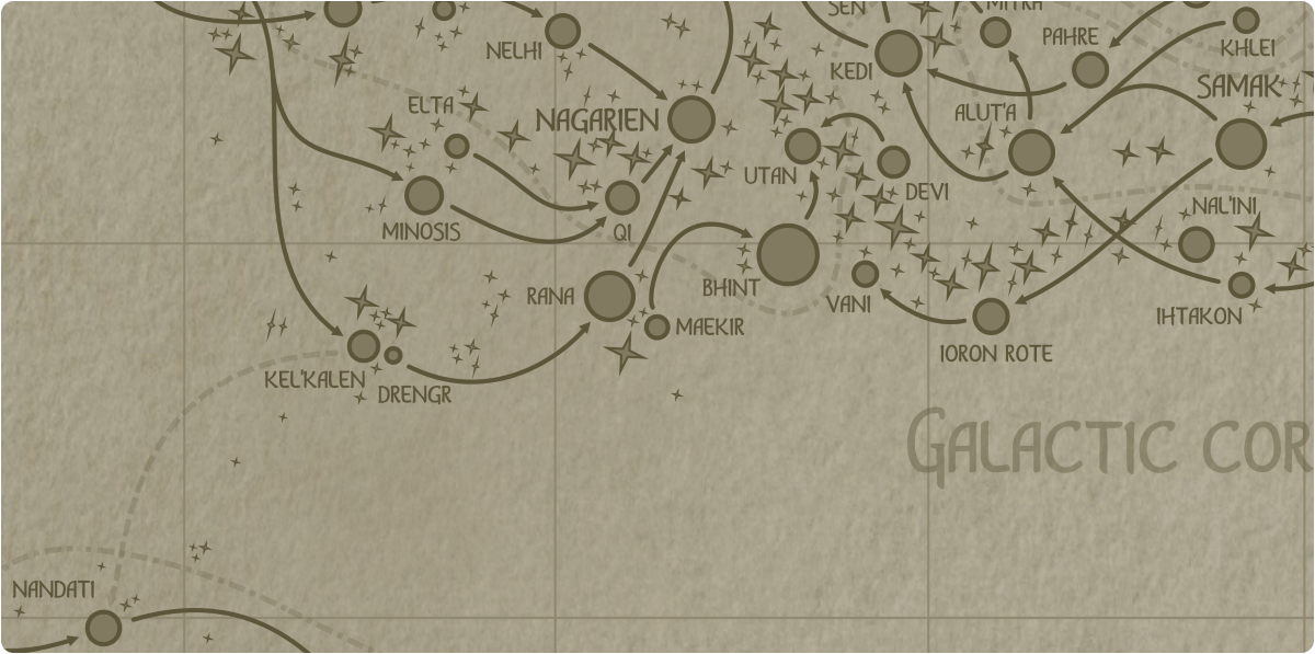 A paper map of the region surrounding the Maekir star system A paper map of the region surrounding the Maekir star system