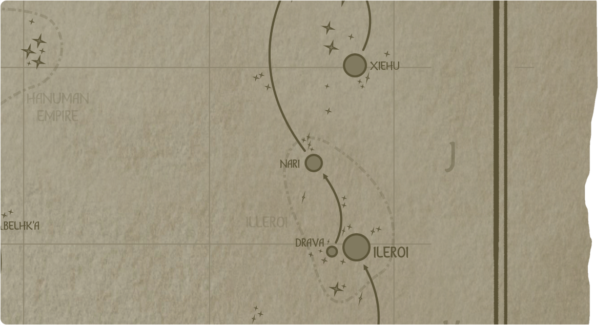 A paper map of the region surrounding the Nari star system A paper map of the region surrounding the Nari star system