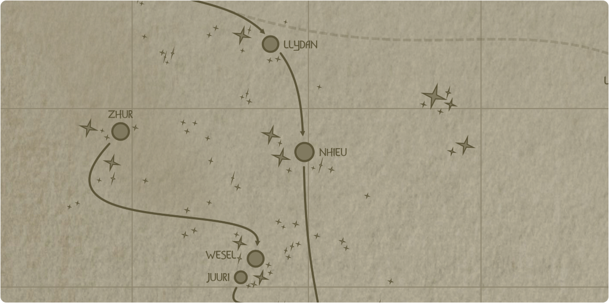 A paper map of the region surrounding the Nhieu star system A paper map of the region surrounding the Nhieu star system