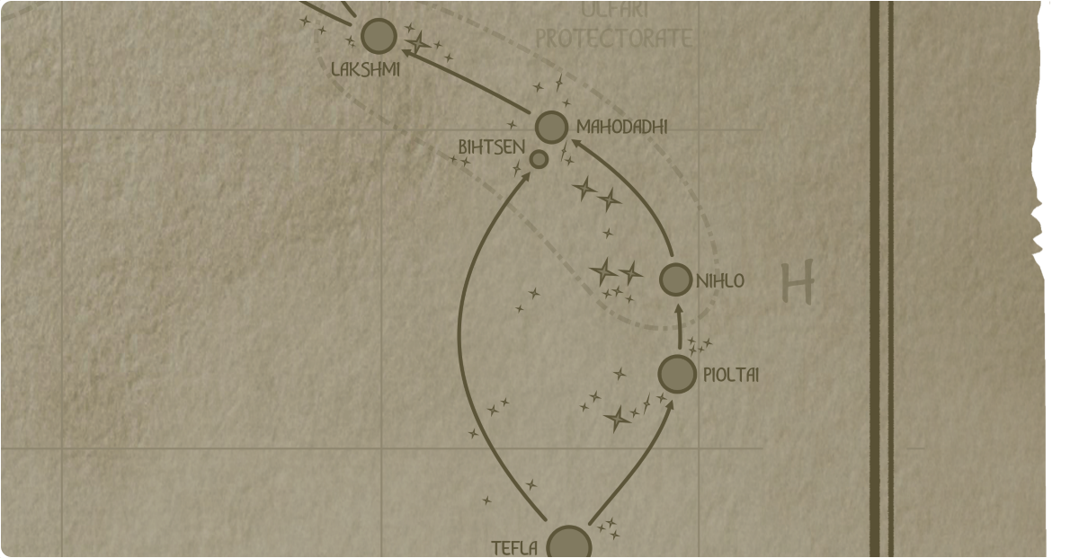 A paper map of the region surrounding the Nihlo star system A paper map of the region surrounding the Nihlo star system