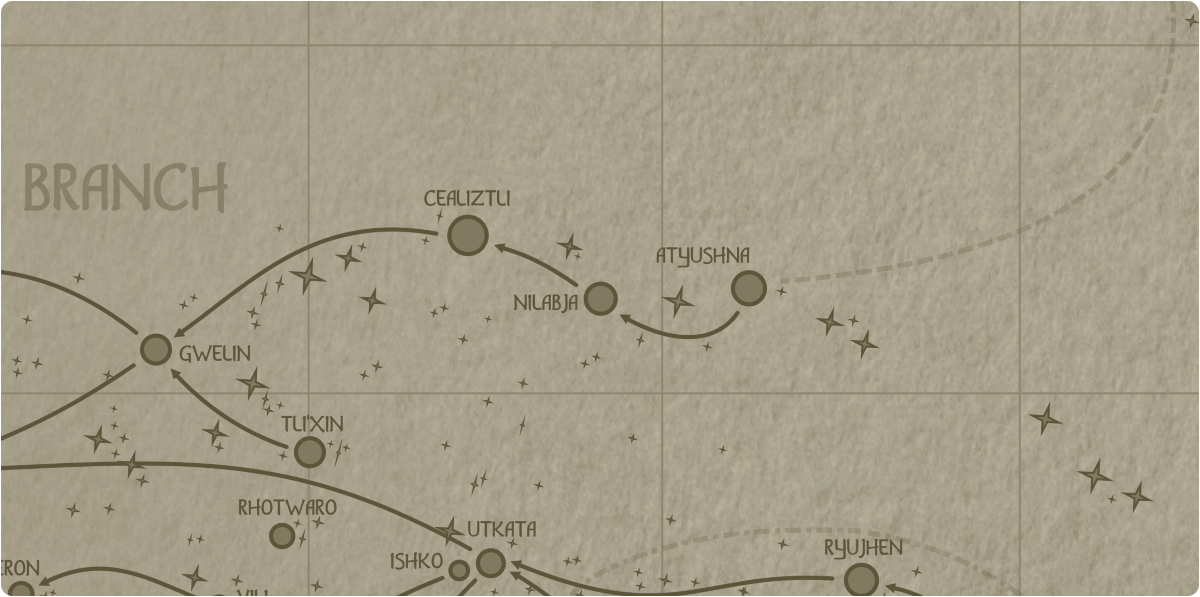 A paper map of the region surrounding the Nilabja star system A paper map of the region surrounding the Nilabja star system