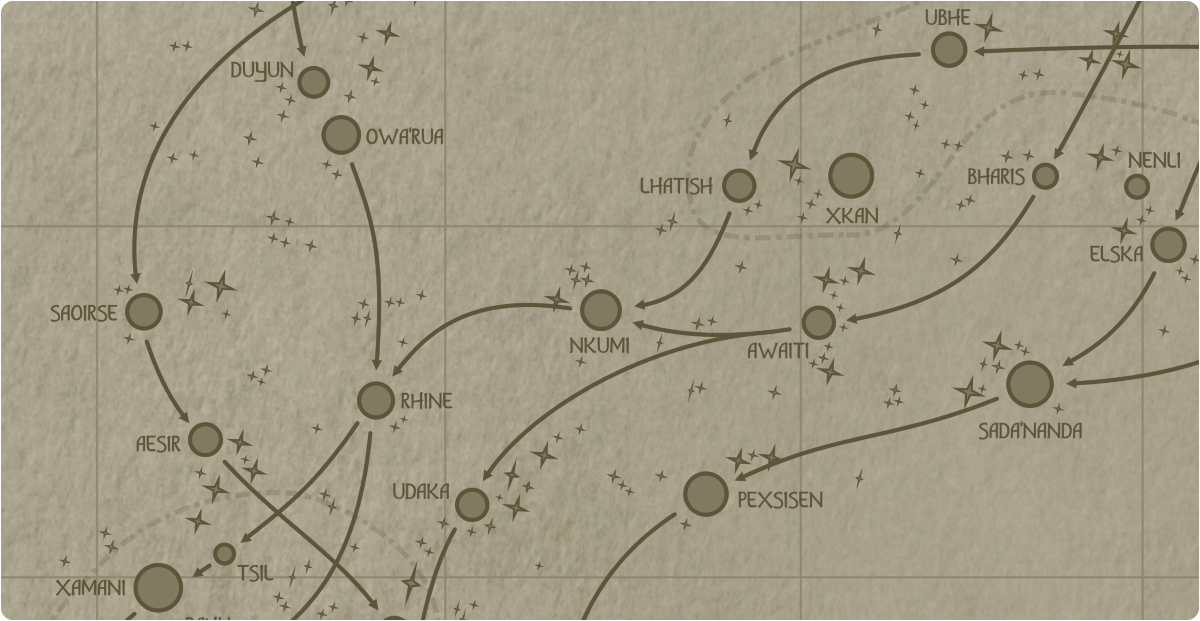 A paper map of the region surrounding the Nkumi star system A paper map of the region surrounding the Nkumi star system