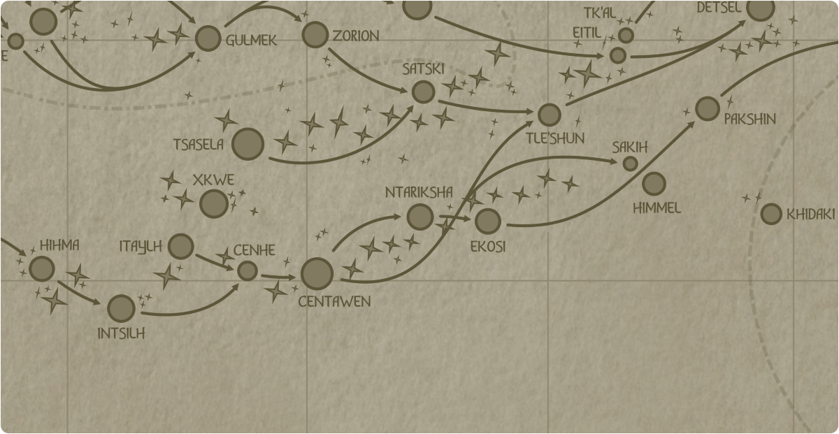 A paper map of the region surrounding the Ntariksha star system A paper map of the region surrounding the Ntariksha star system