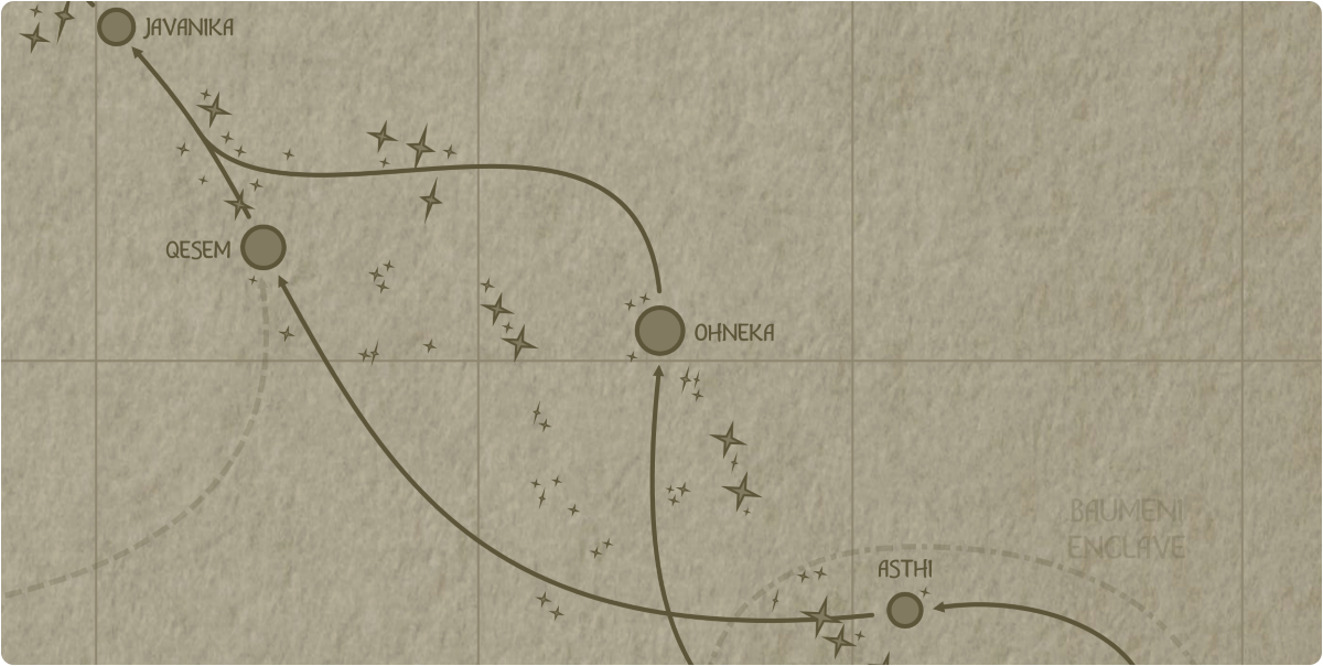 A paper map of the region surrounding the Ohneka star system A paper map of the region surrounding the Ohneka star system