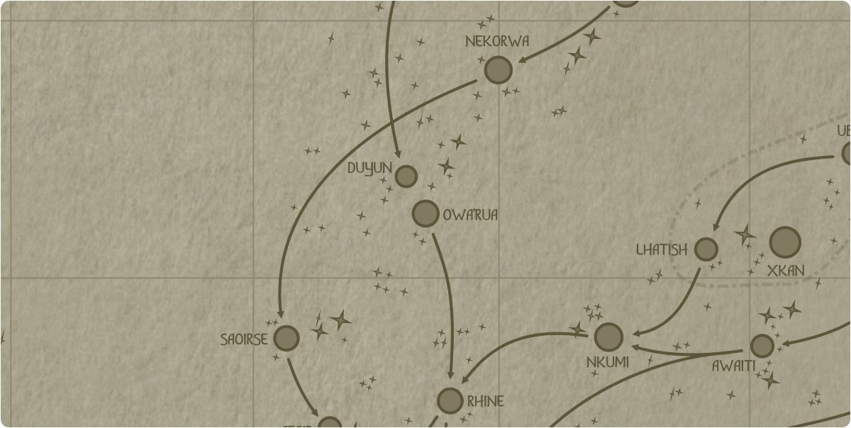 A paper map of the region surrounding the Owa'rua star system A paper map of the region surrounding the Owa'rua star system