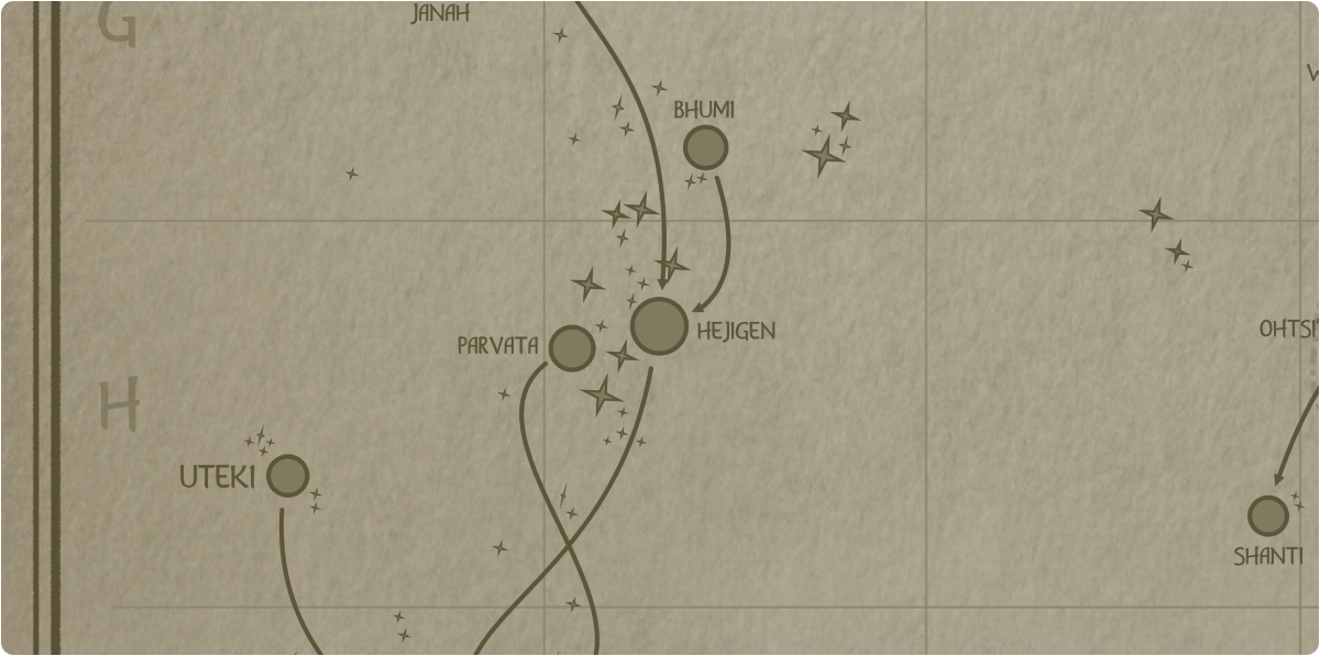 A paper map of the region surrounding the Parvata star system A paper map of the region surrounding the Parvata star system