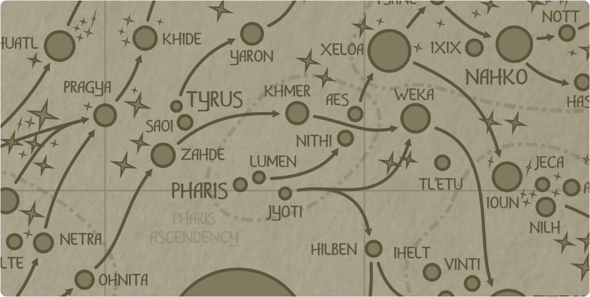 A paper style map outlining the boundaries of the Pharis Ascendency A paper style map outlining the boundaries of the Pharis Ascendency