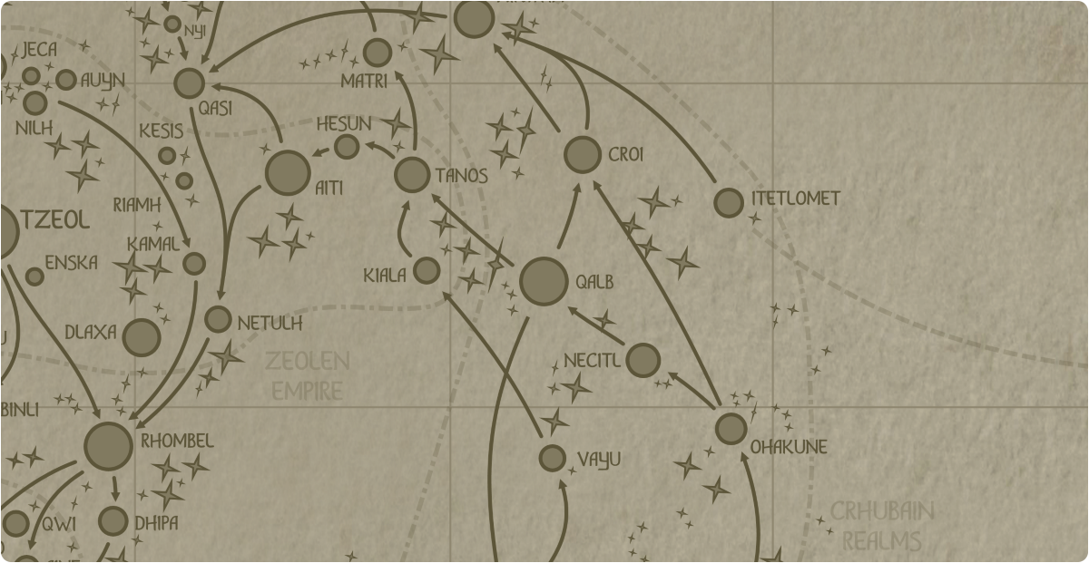 A paper map of the region surrounding the Qalb star system A paper map of the region surrounding the Qalb star system