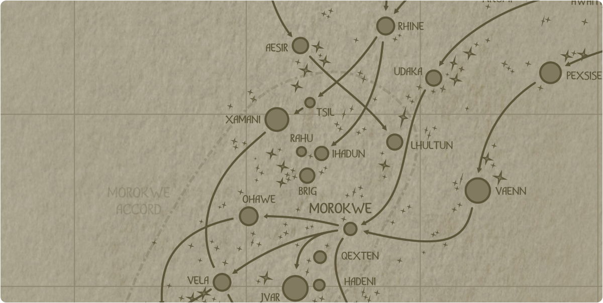 A paper map of the region surrounding the Rahu star system A paper map of the region surrounding the Rahu star system