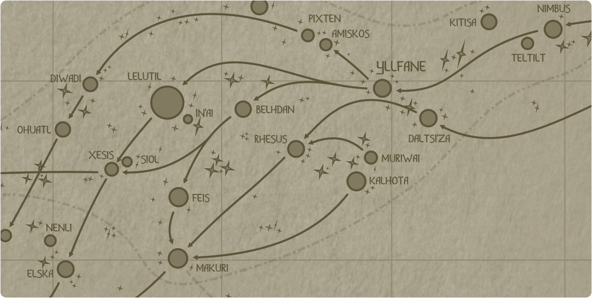 A paper map of the region surrounding the Rhesus star system A paper map of the region surrounding the Rhesus star system